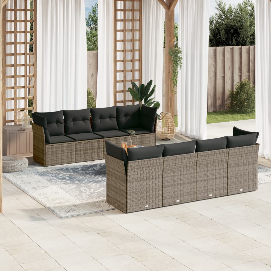 vidaXL 9-delige Loungeset met kussens poly rattan zwart