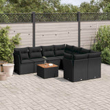 vidaXL 9-delige Loungeset met kussens poly rattan zwart