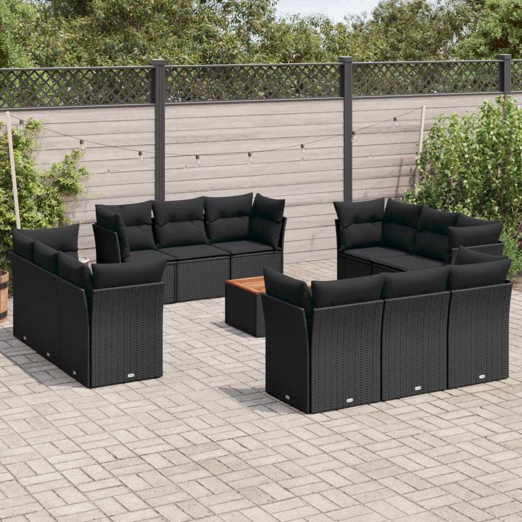 vidaXL 13-Piece Lounge Set with Cushions Poly Rattan Black