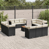 vidaXL 13-Piece Lounge Set with Cushions Poly Rattan Black