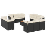 vidaXL 13-Piece Lounge Set with Cushions Poly Rattan Black