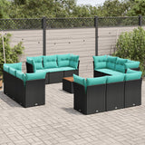 vidaXL 13-delige Loungeset met kussens poly rattan zwart