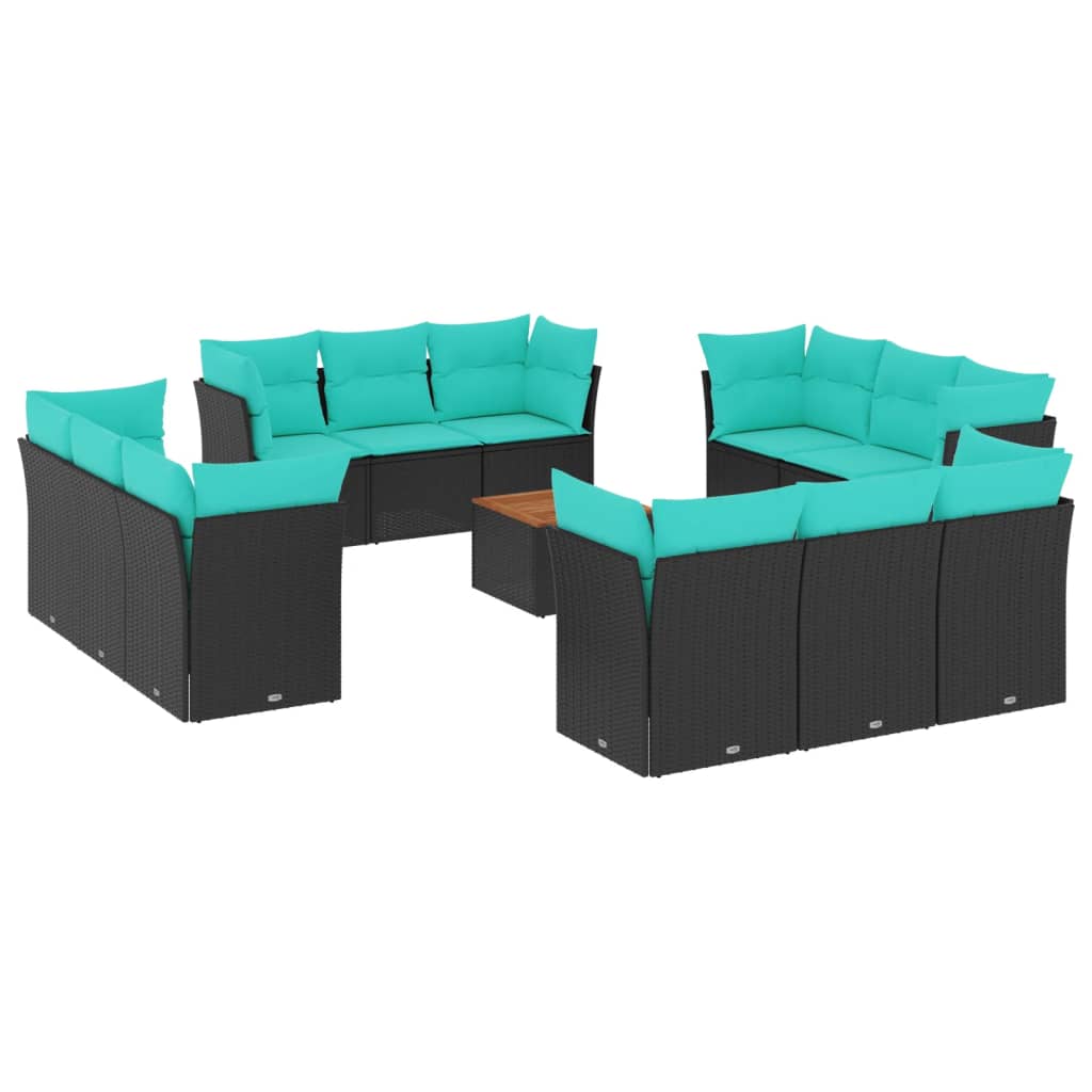 vidaXL 13-delige Loungeset met kussens poly rattan zwart