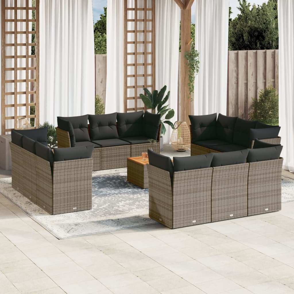 vidaXL 13-Piece Lounge Set with Cushions Poly Rattan Black