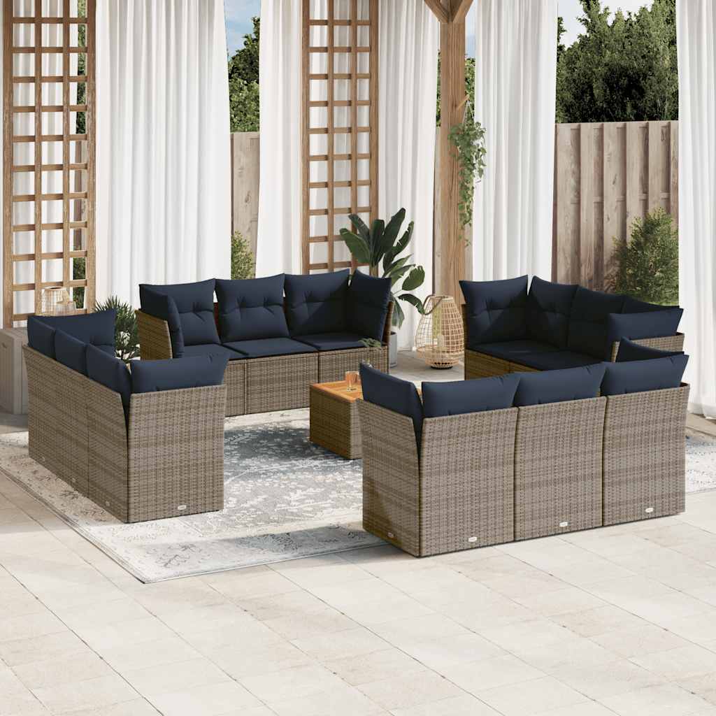 vidaXL 13-delige Loungeset met kussens poly rattan zwart