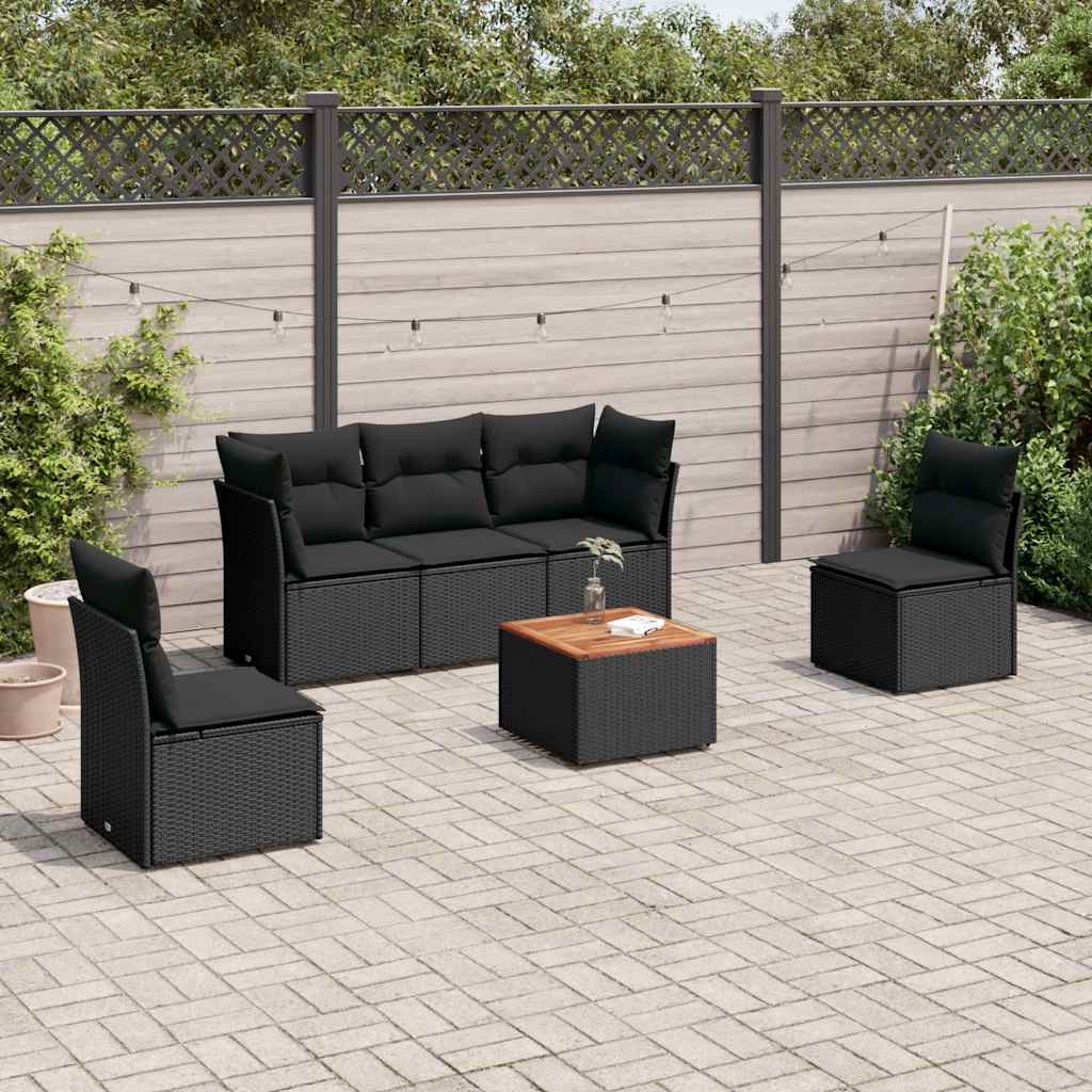 vidaXL 6-piece Lounge Set with Cushions Poly Rattan Black