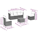 vidaXL 6-delige Loungeset met kussens poly rattan grijs