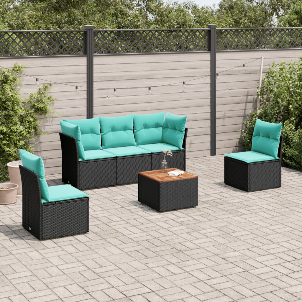 vidaXL 6-delige Loungeset met kussens poly rattan grijs