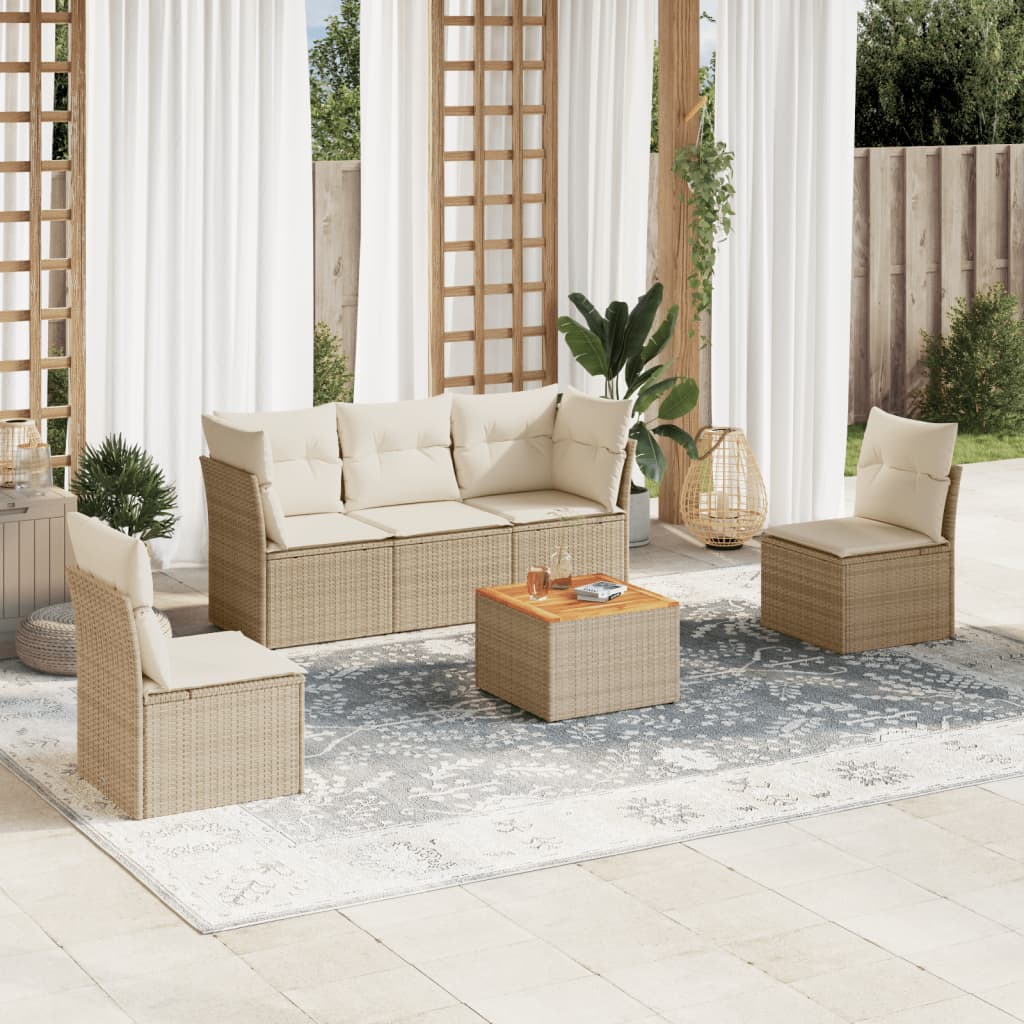 vidaXL 6-piece Lounge Set with Cushions Poly Rattan Black