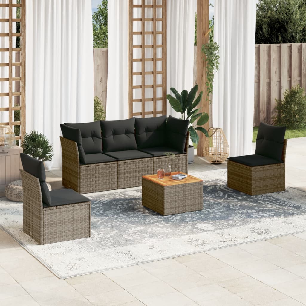 vidaXL 6-piece Lounge Set with Cushions Poly Rattan Black