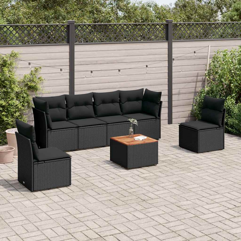 vidaXL 7-Piece Lounge Set with Cushions Poly Rattan Black