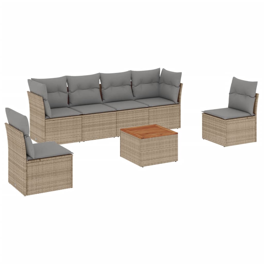 vidaXL 7-Piece Lounge Set with Cushions Poly Rattan Black