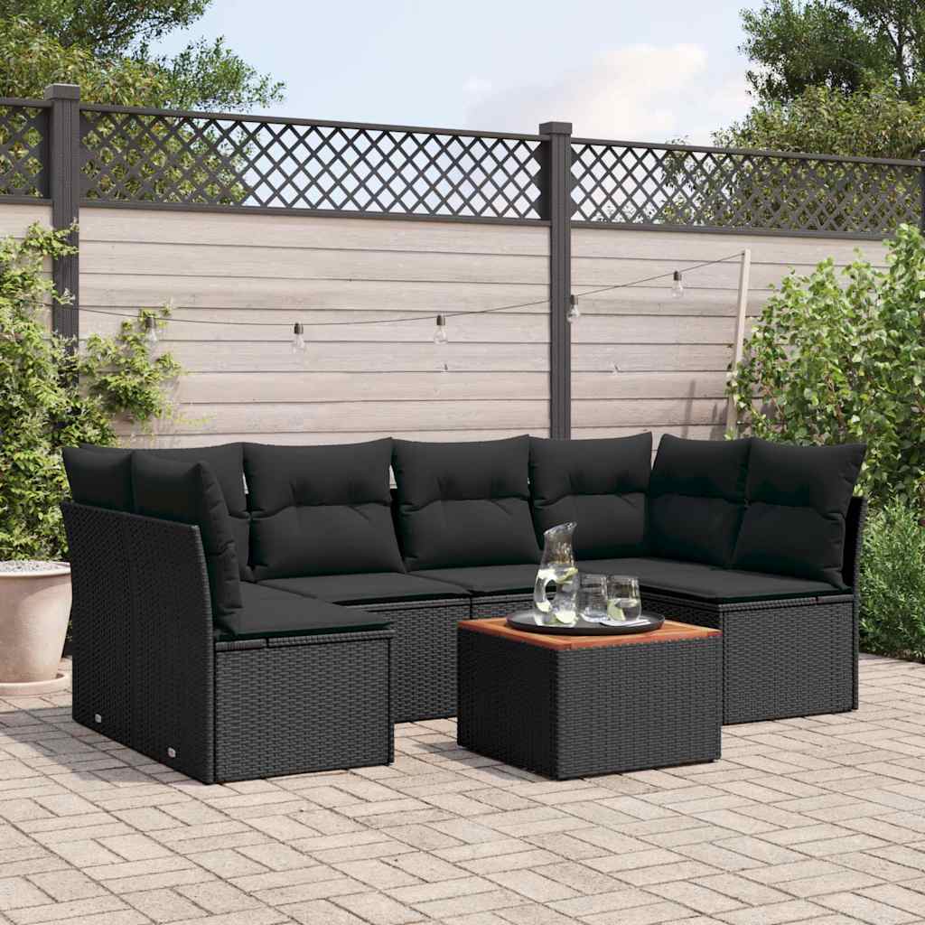 vidaXL 7-Piece Lounge Set with Cushions Poly Rattan Black