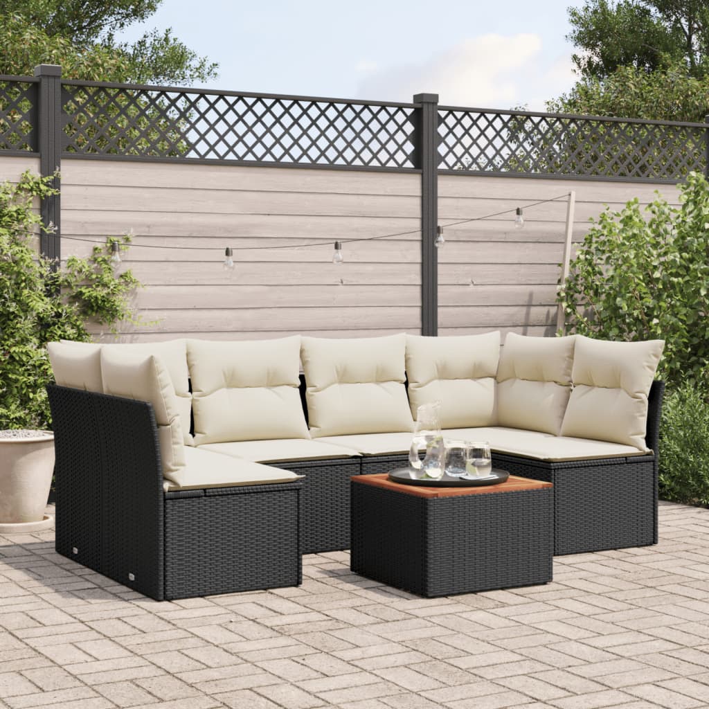 vidaXL 7-Piece Lounge Set with Cushions Poly Rattan Black