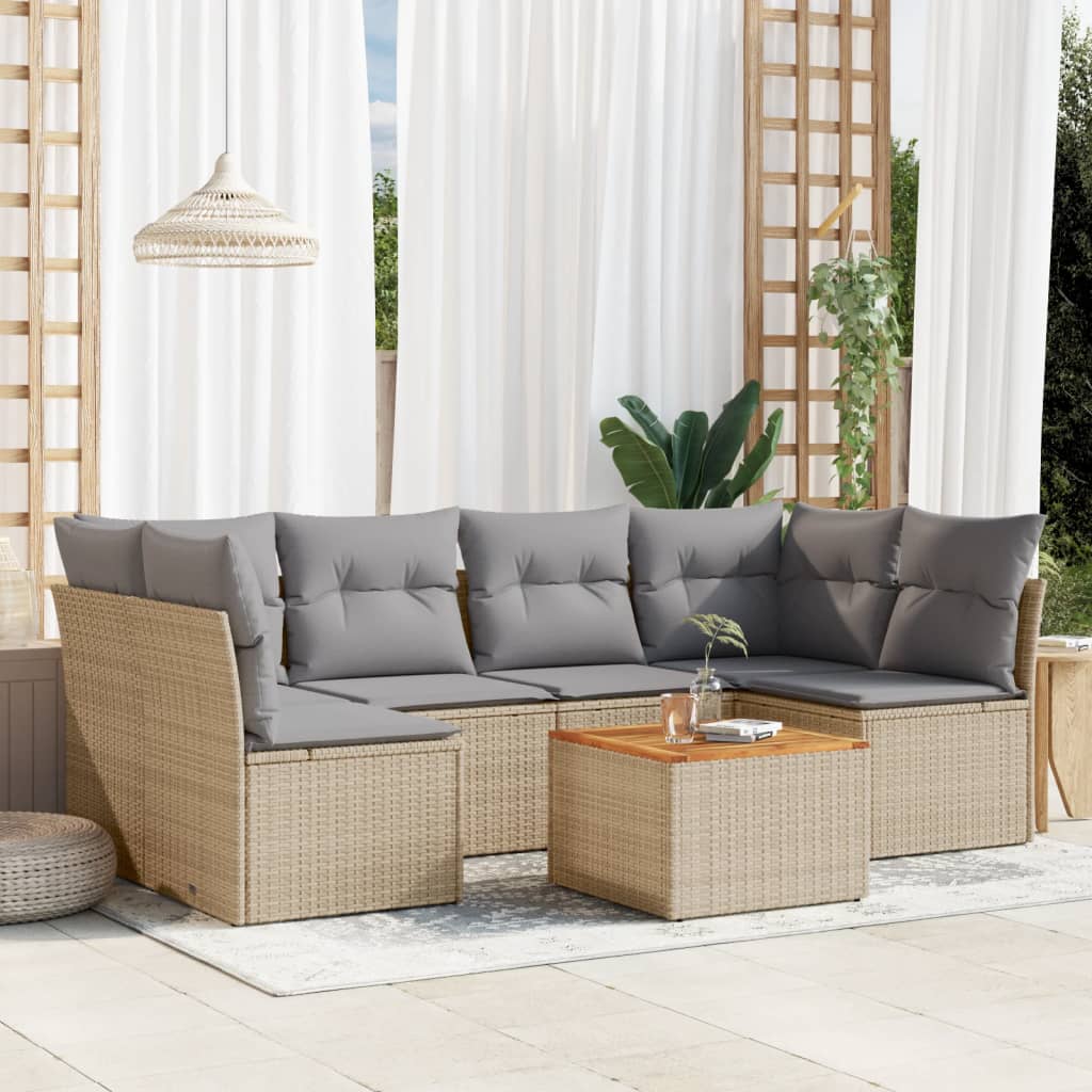vidaXL 7-Piece Lounge Set with Cushions Poly Rattan Black