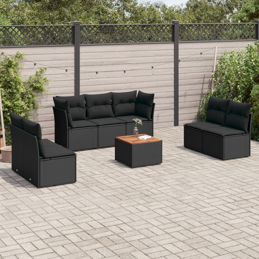 vidaXL 8-Piece Lounge Set with Cushions Poly Rattan Black