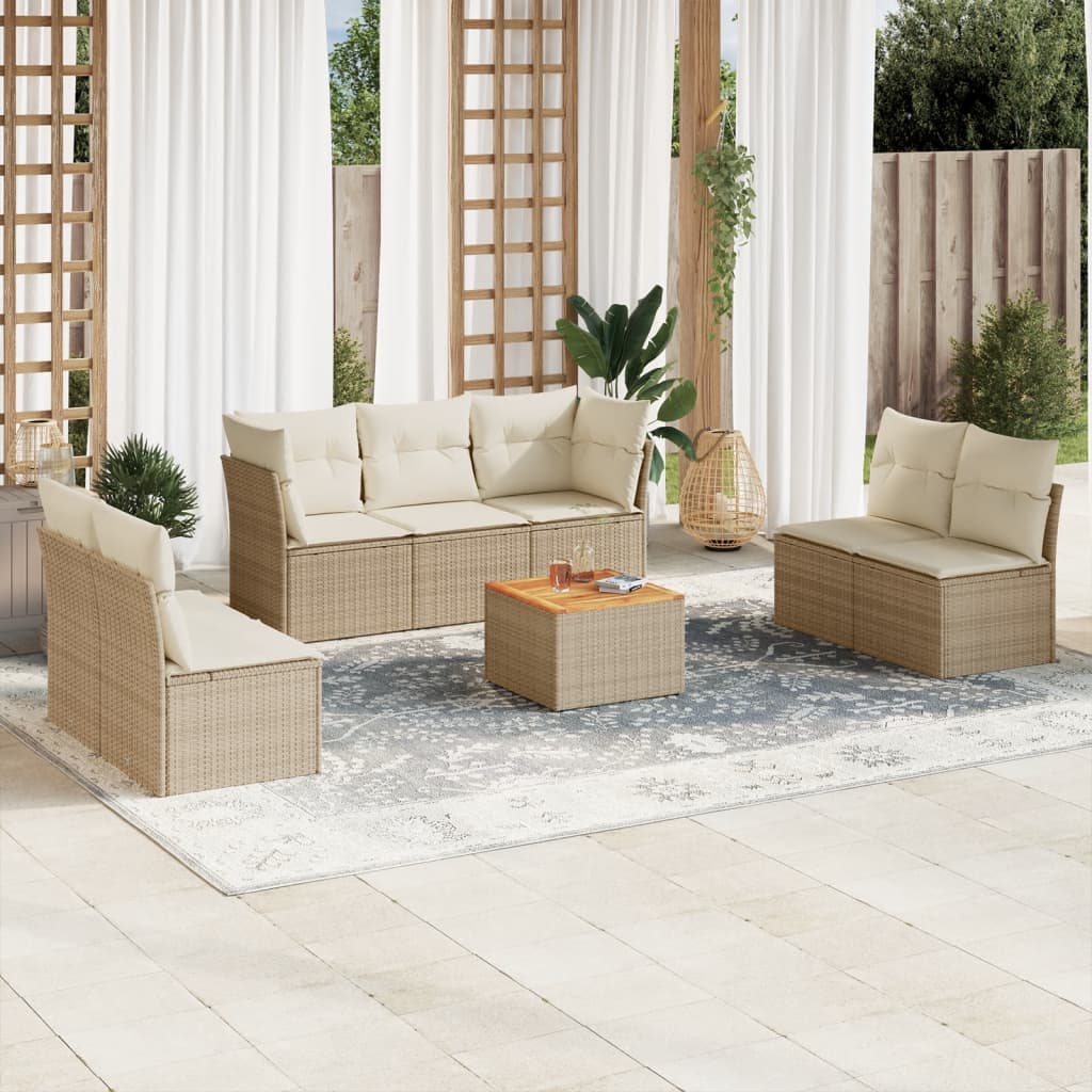 vidaXL 8-Piece Lounge Set with Cushions Poly Rattan Black