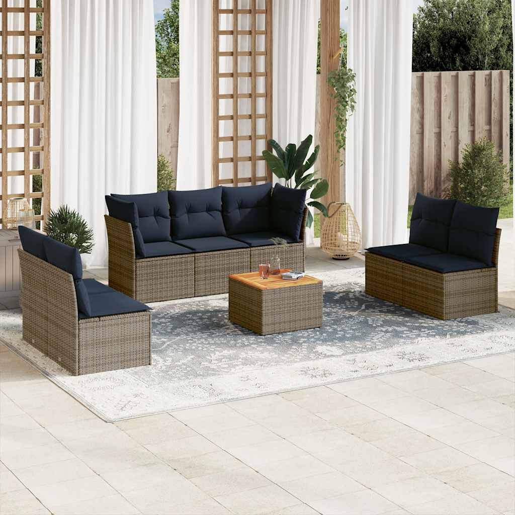 vidaXL 8-Piece Lounge Set with Cushions Poly Rattan Black