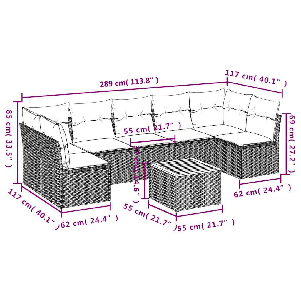 vidaXL 8-Piece Lounge Set with Cushions Poly Rattan Black