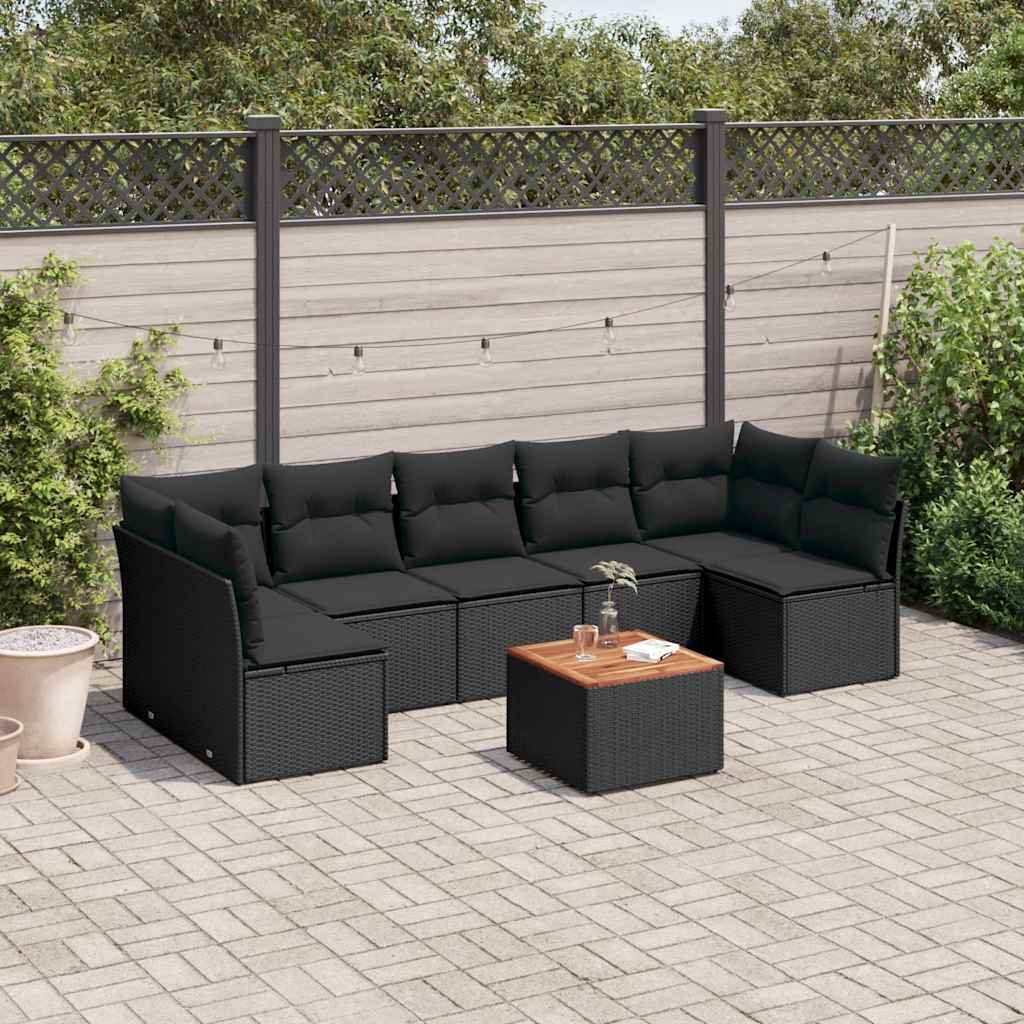 vidaXL 8-Piece Lounge Set with Cushions Poly Rattan Black
