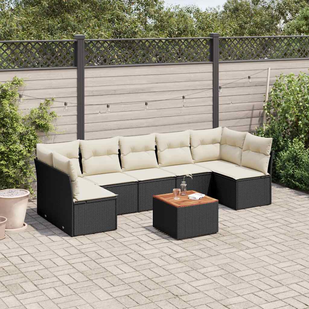 vidaXL 8-Piece Lounge Set with Cushions Poly Rattan Black