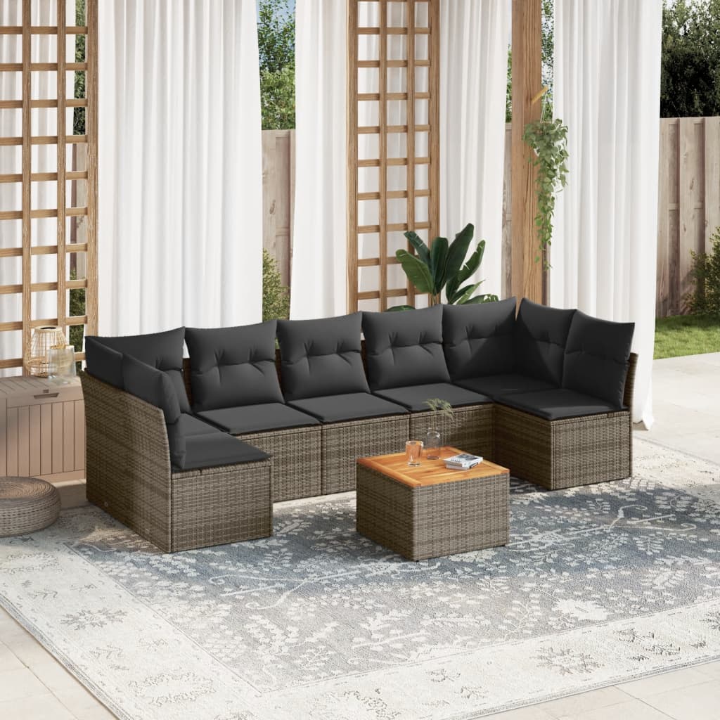 vidaXL 8-Piece Lounge Set with Cushions Poly Rattan Black
