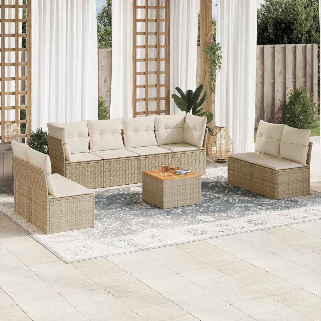 vidaXL 9-delige Loungeset met kussens poly rattan zwart
