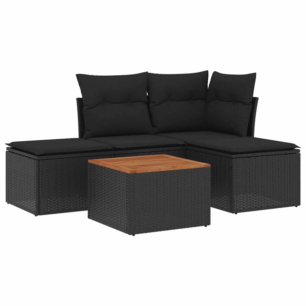 vidaXL 5-delige Loungeset met kussens poly rattan zwart