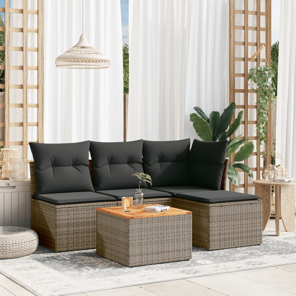vidaXL 5-delige Loungeset met kussens poly rattan zwart