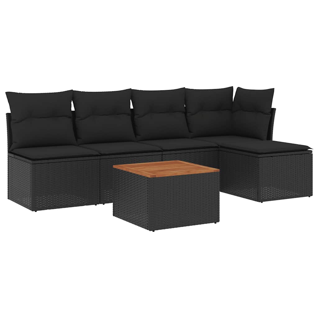 vidaXL 6-Piece Lounge Set with Cushions Poly Rattan Black