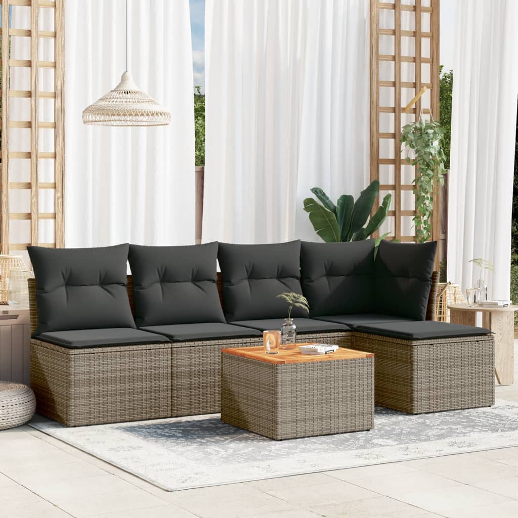 vidaXL 6-Piece Lounge Set with Cushions Poly Rattan Black