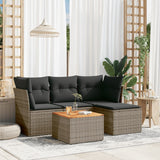 vidaXL 5-delige Loungeset met kussens poly rattan zwart