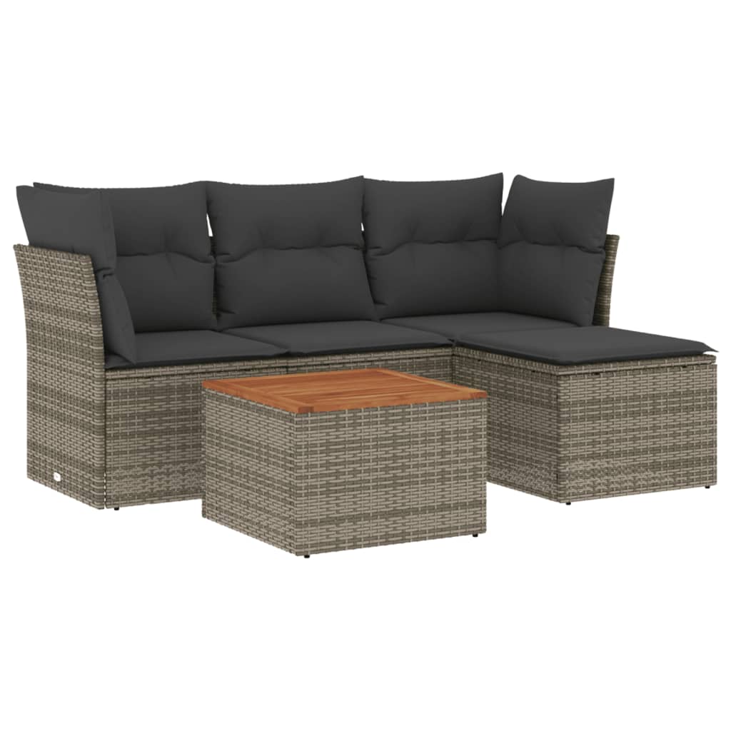 vidaXL 5-delige Loungeset met kussens poly rattan zwart