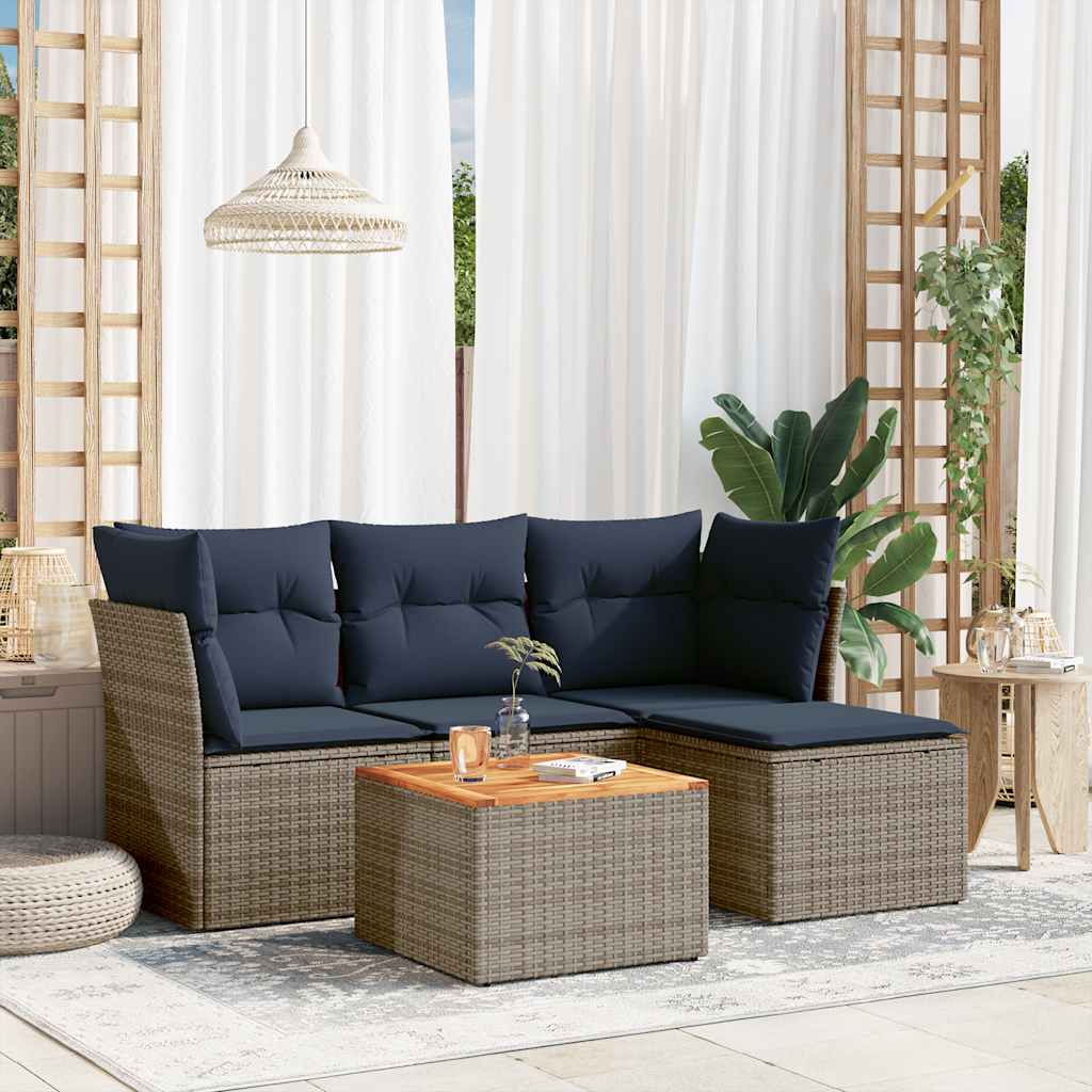 vidaXL 5-Piece Garden Sofa Set with Cushions, Grey Poly Rattan