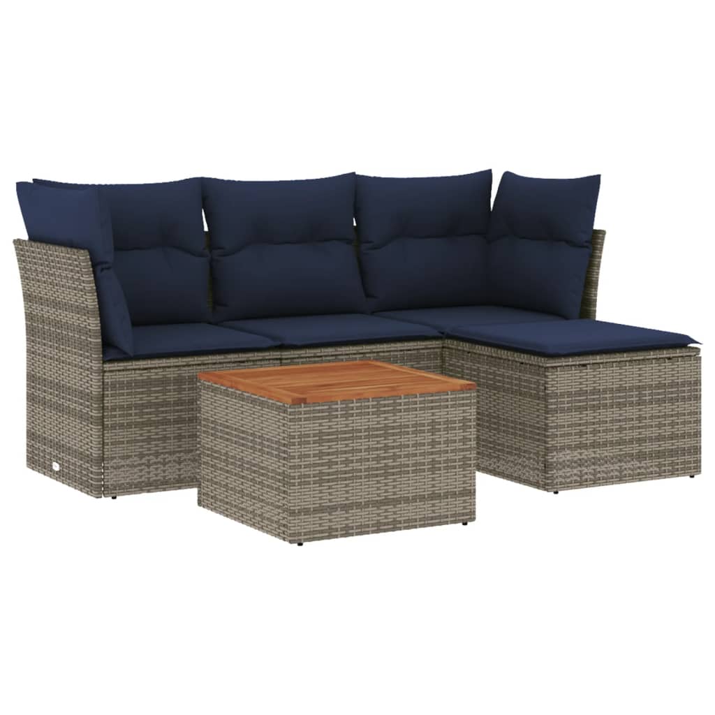 vidaXL 5-Piece Garden Sofa Set with Cushions, Grey Poly Rattan
