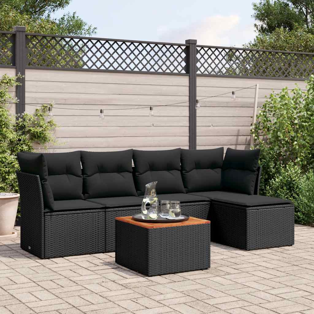 vidaXL 6-piece Lounge Set with Cushions Poly Rattan Black