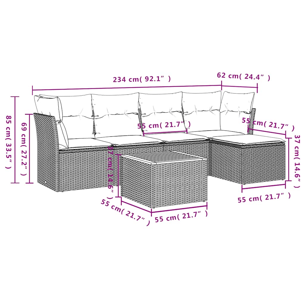 vidaXL 6-piece Lounge Set with Cushions Poly Rattan Black