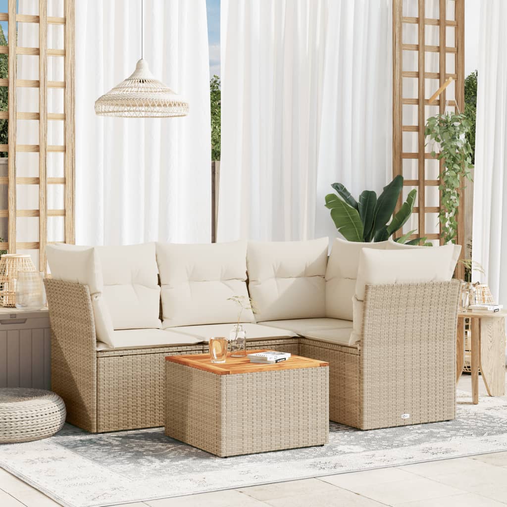 vidaXL 5-delige Loungeset met kussens poly rattan zwart