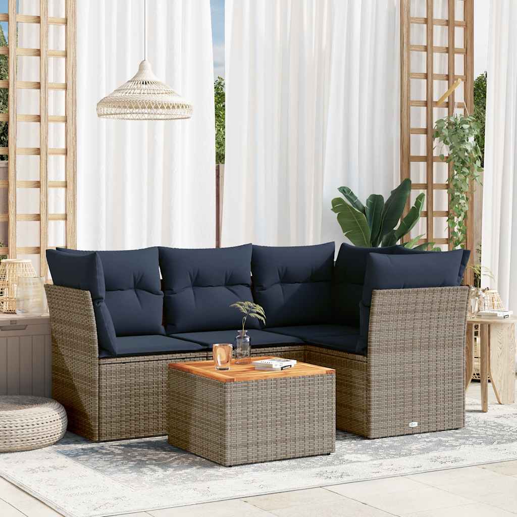 vidaXL 5-delige Loungeset met kussens poly rattan zwart