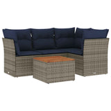 vidaXL 5-delige Loungeset met kussens poly rattan zwart
