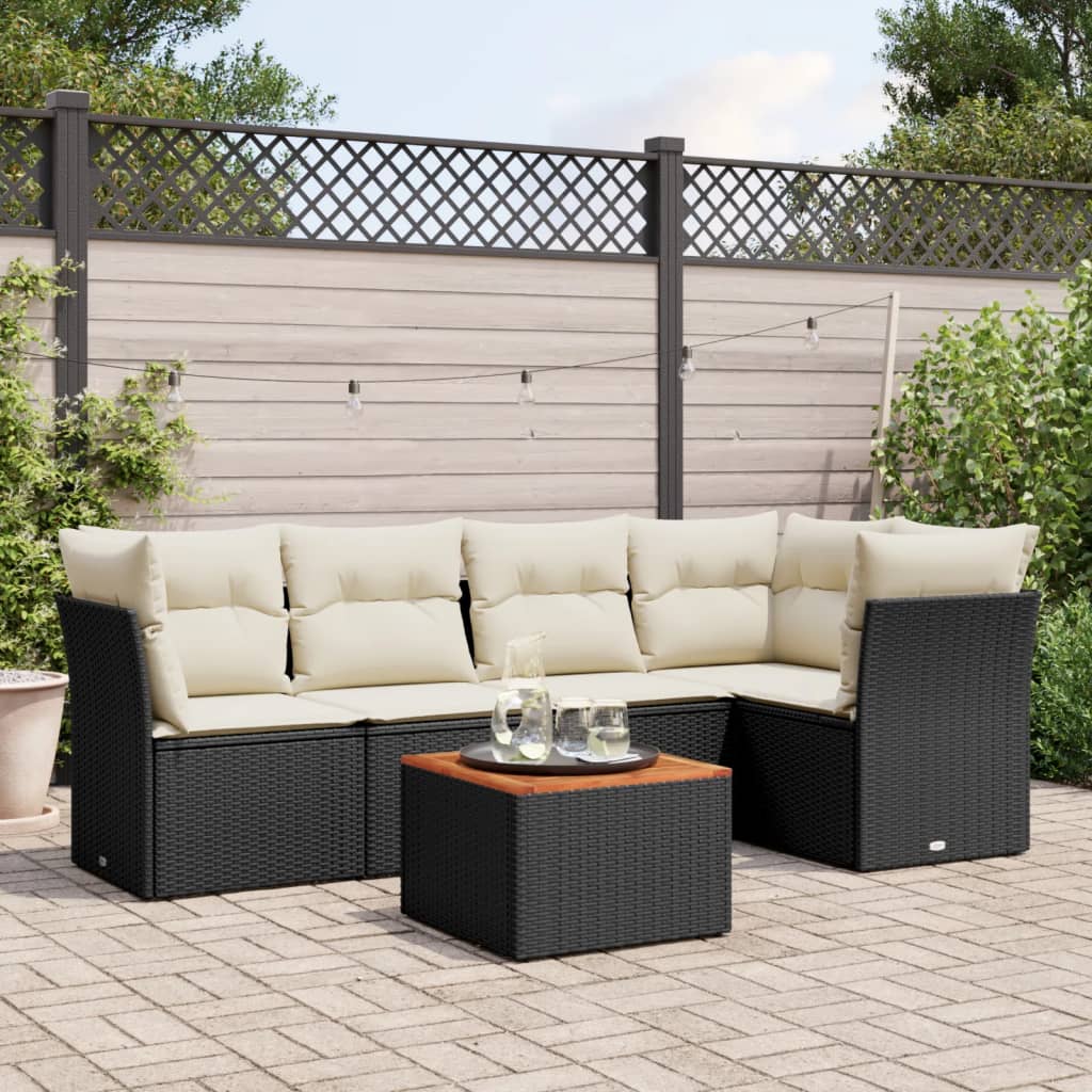 vidaXL 6-delige Loungeset met kussens poly rattan zwart