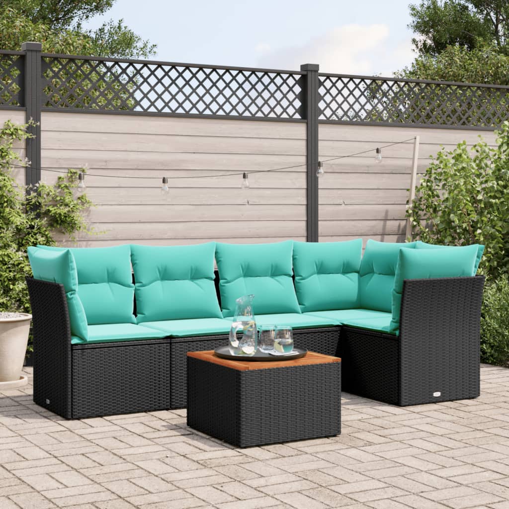 vidaXL 6-Piece Lounge Set with Cushions Poly Rattan Black