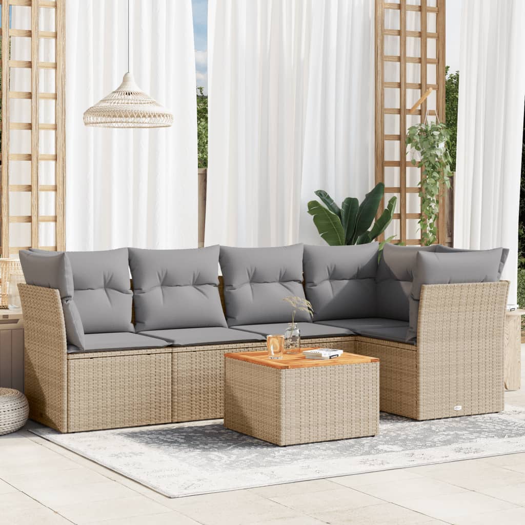 vidaXL 6-delige Loungeset met kussens poly rattan zwart