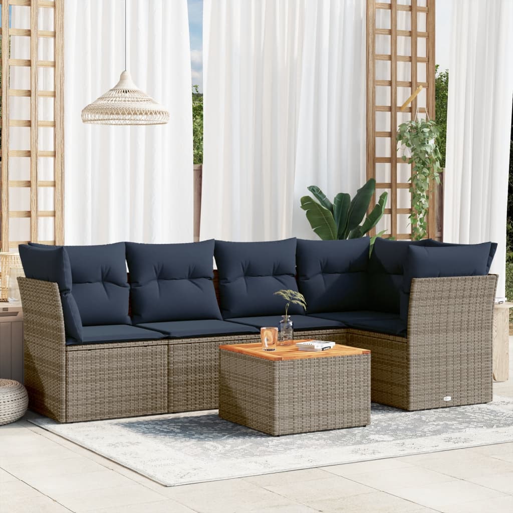 vidaXL 6-Piece Lounge Set with Cushions Poly Rattan Black