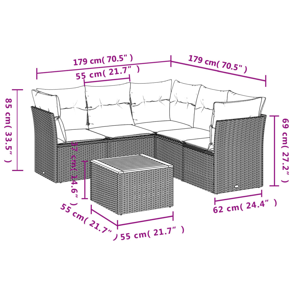 vidaXL 6-Piece Lounge Set with Cushions Poly Rattan Black