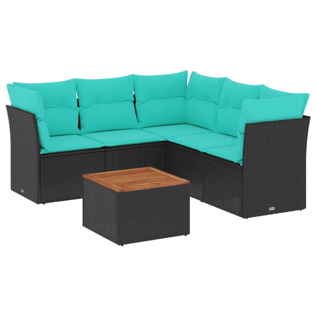 vidaXL 6-Piece Lounge Set with Cushions Poly Rattan Black
