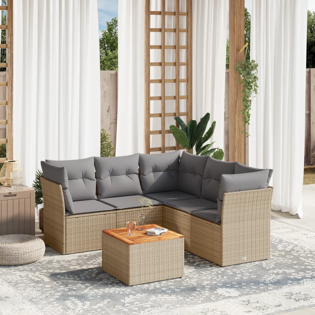 vidaXL 6-delige Loungeset met kussens poly rattan zwart