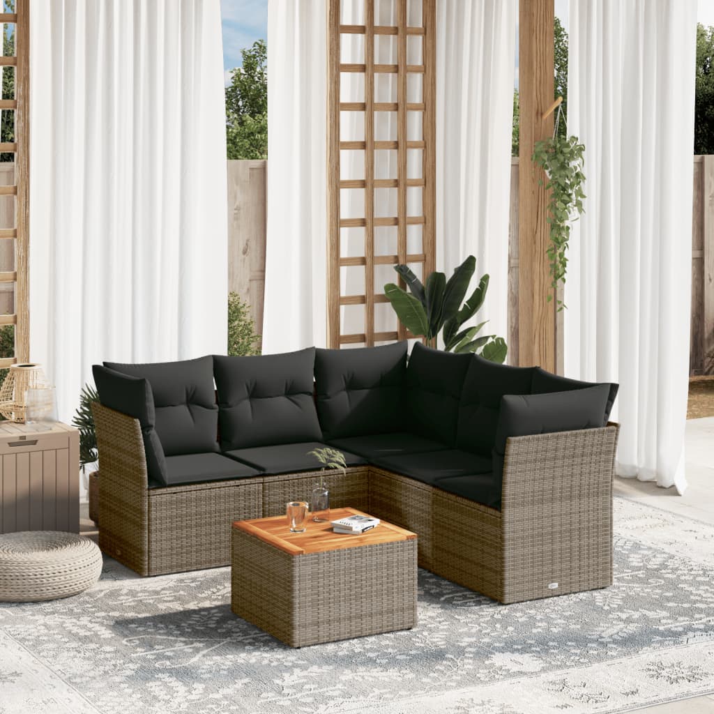 vidaXL 6-delige Loungeset met kussens poly rattan zwart