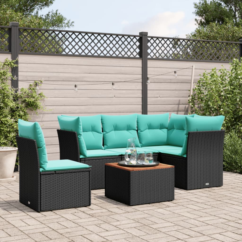 vidaXL 6-Piece Lounge Set with Cushions Poly Rattan Black