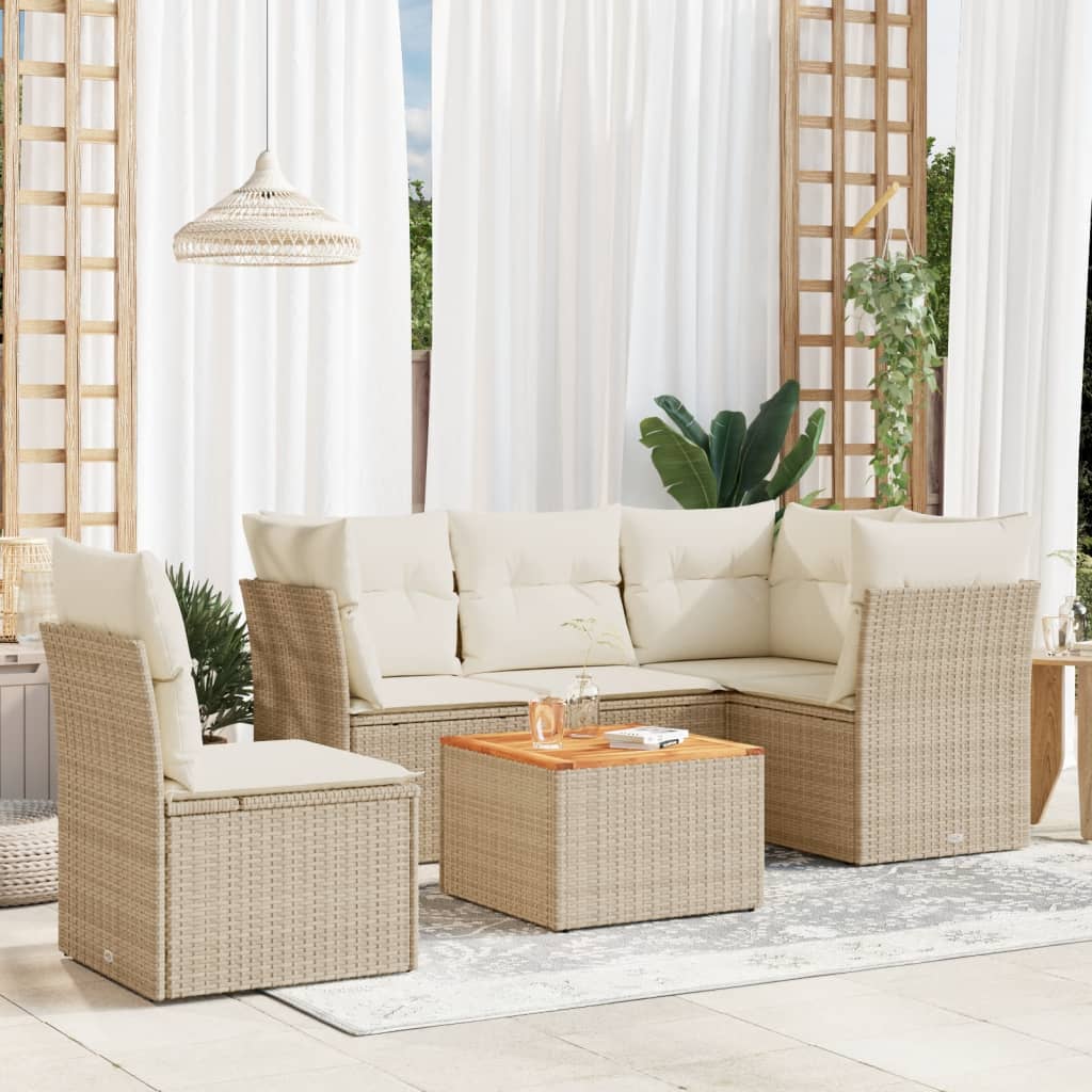 vidaXL 6-delige Loungeset met kussens poly rattan zwart